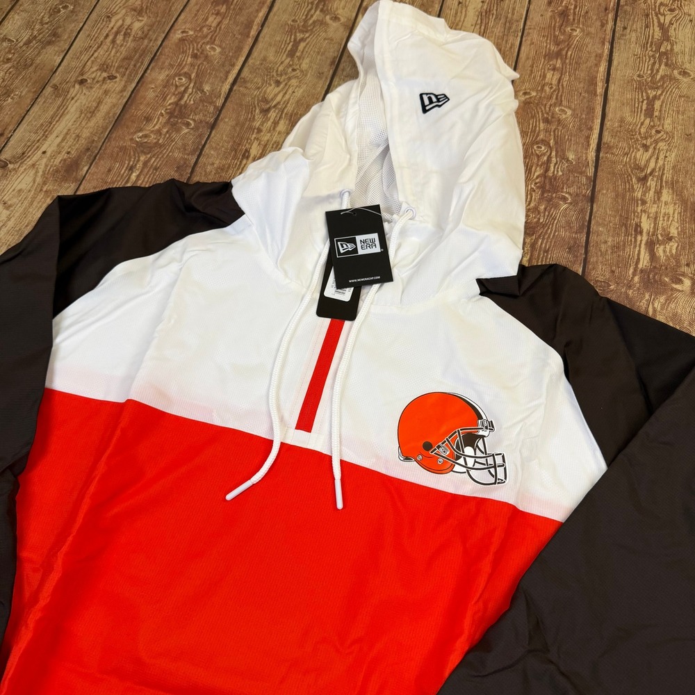 New Era Cleveland Browns Windbreaker Mens XXL White Orange Quarter Zip Hooded